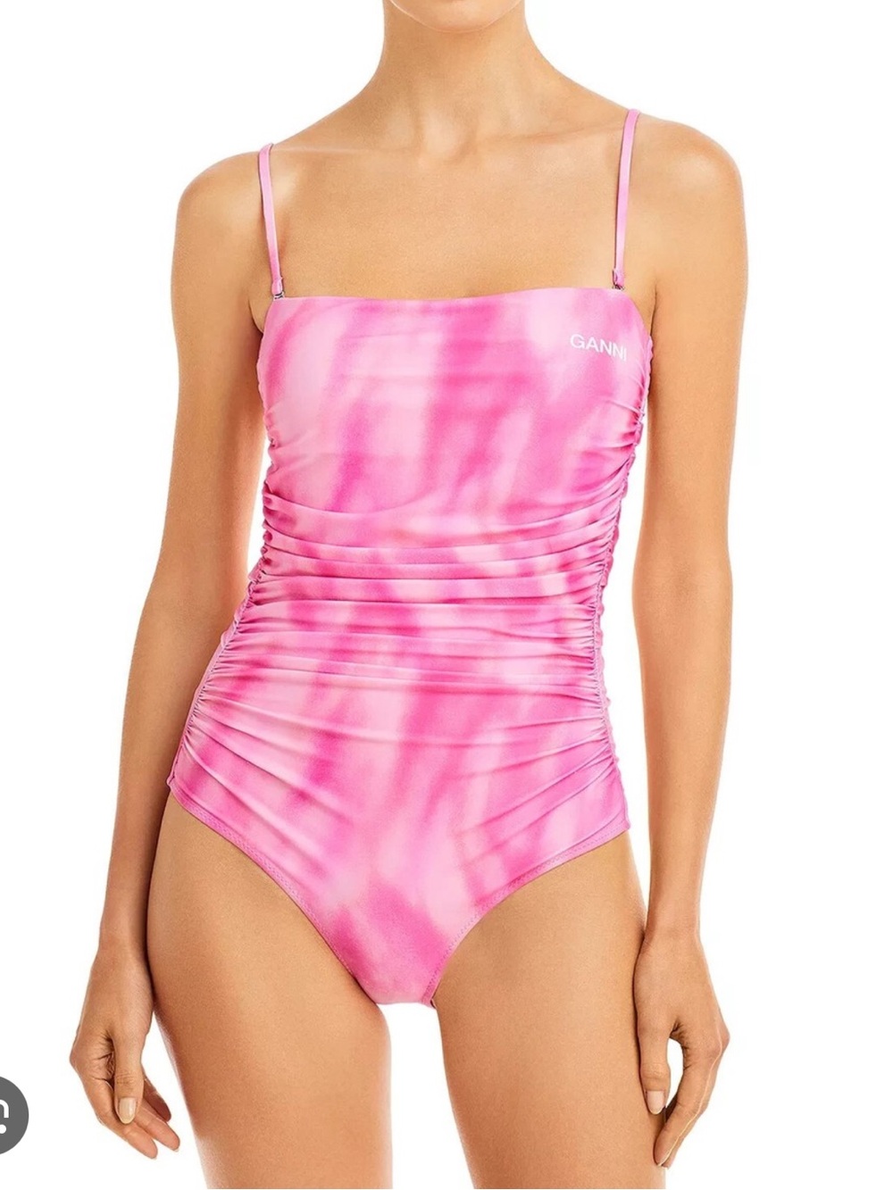 Ganni Dreamy Daze Phlox Pink Ruched One piece swimsuit